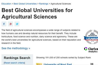 2019年U.S. News世界大学排名之农业科学大学排名